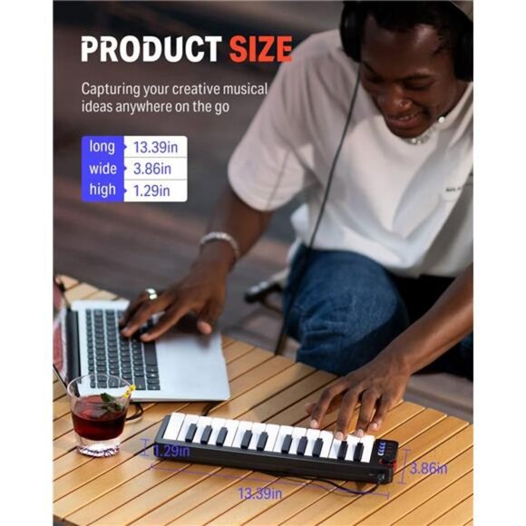 USB MIDI Keyboard Controller 25-Key, Donner N-25 w/ Velocity-Sensitive Mini Key - Picture 6 of 6